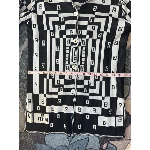 Fendi 365 Vintage FF Zucca Black White Geometric Cardigan IT 40 US 6 1990s - Picture 8 of 8